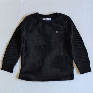 old navy black thermal waffle knit crewneck long sleeve pocket shirt 2T toddler